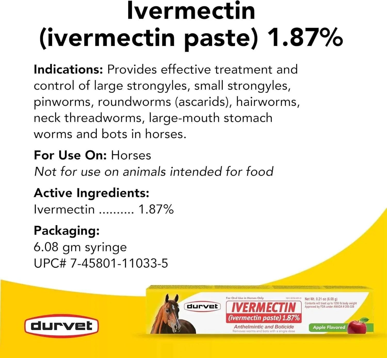 Pack of 3 Durvet Horse Dewormer Paste 1.87% Apple Exp 12/2027