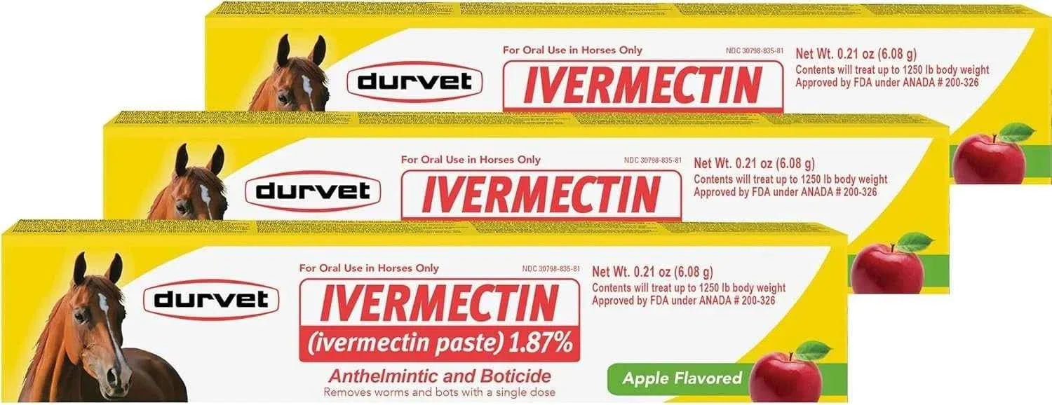 Pack of 3 Durvet Horse Dewormer Paste 1.87% Apple Exp 12/2027